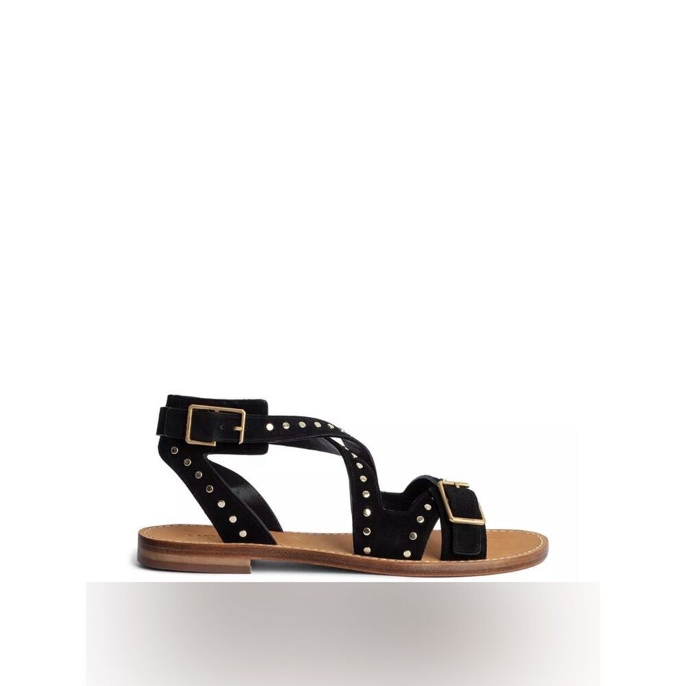 Zadig & Voltaire Black suede leather strappy gladiator sandal with gold studs